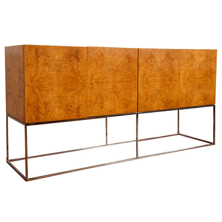 Burl and chrome floating  sideboard by Milo Baughman For Sale