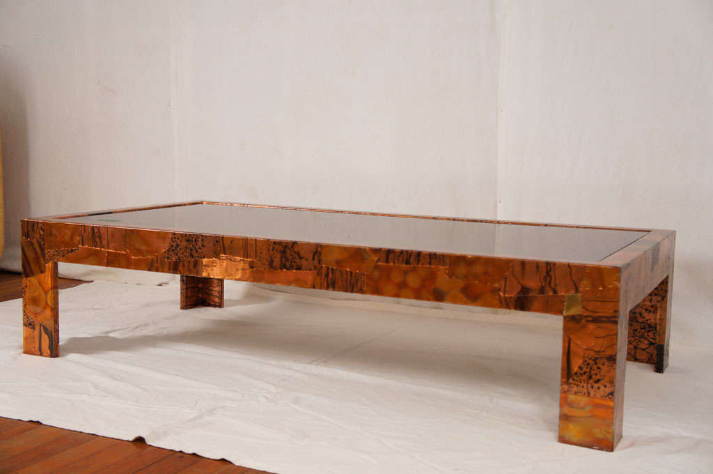 Mid-Century Modern 1960's mixed metal coffee table after Paul Evans For Sale