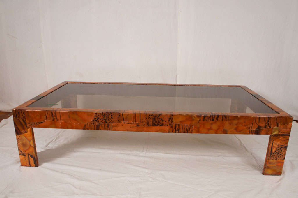 American 1960's mixed metal coffee table after Paul Evans For Sale