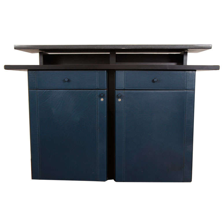 Pace Collection Leather & Granite Bar with mirrored liquer shelf