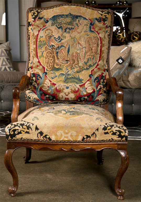18th Century and Earlier Italian walnut fauteuil, mid 18th c.