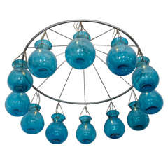 Egyptian Handblown Nile Blue Large Glass Globe Chandelier