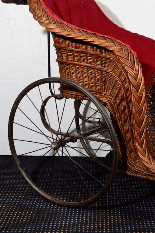 Victorian Wicker Pram with Upholstered Seat 1
