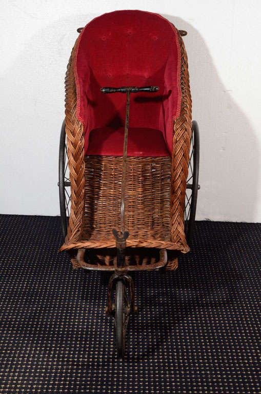 Victorian Wicker Pram with Upholstered Seat 3