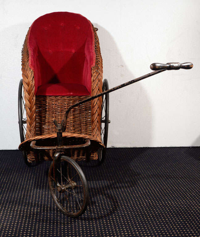 Victorian Wicker Pram with Upholstered Seat 5