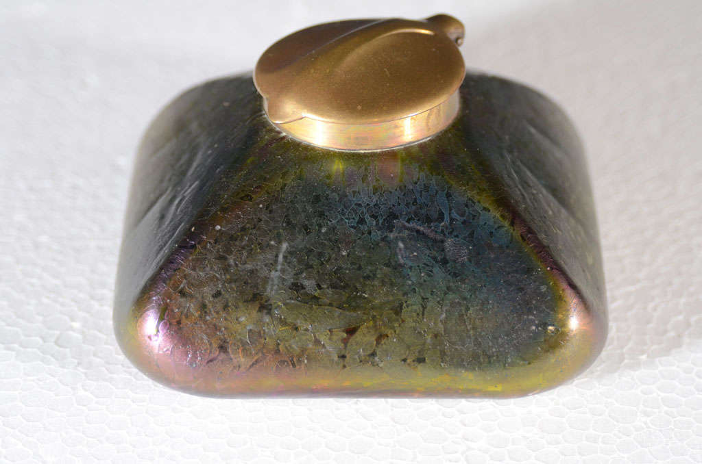 19th Century Tiffany Style Iridescent Glass Ink Well For Sale
