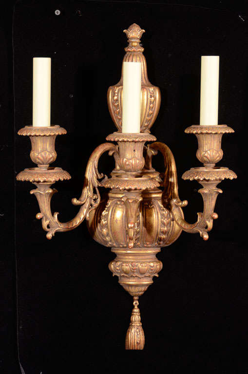 20th Century Gilt Bronze Three Light Sconces by E.F. Caldwell For Sale