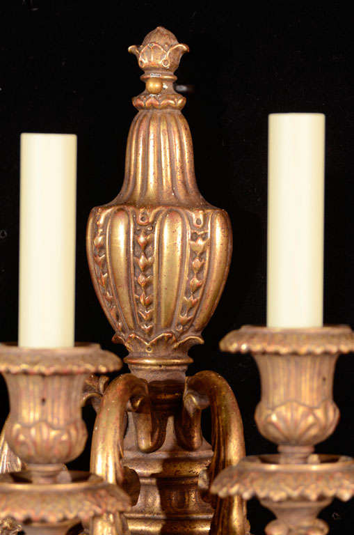 Gilt Bronze Three Light Sconces by E.F. Caldwell For Sale 1