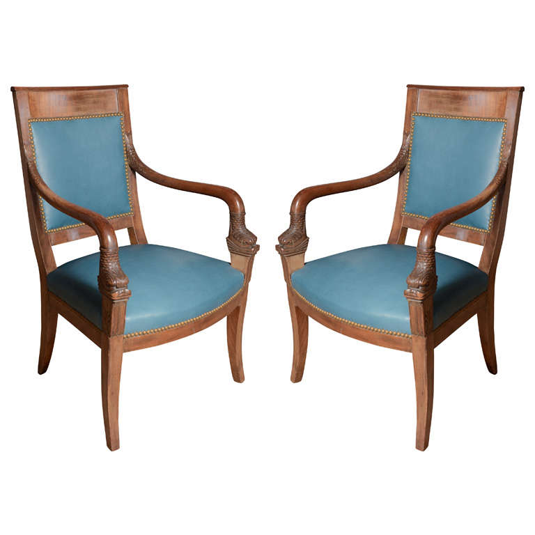 Mid Century Directoire Chairs in Mahogany For Sale