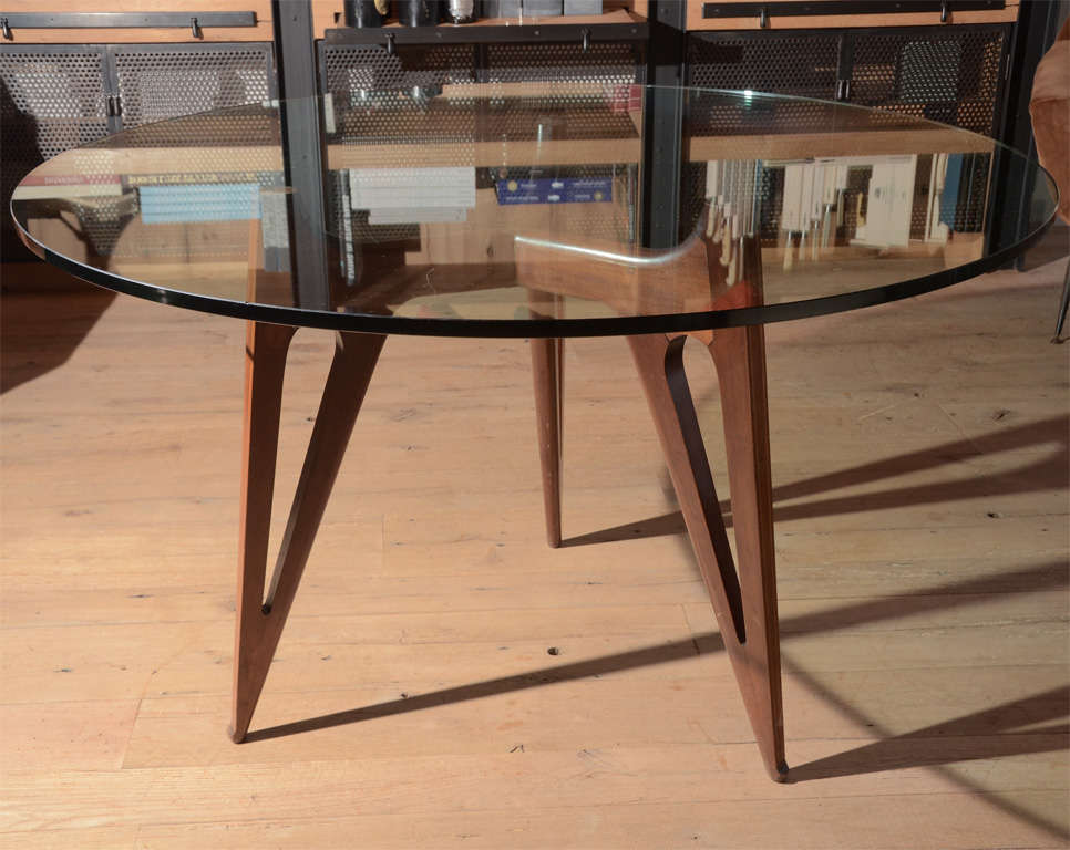 Midcentury Italian Walnut and Glass Table In Good Condition In Sag Harbor, NY