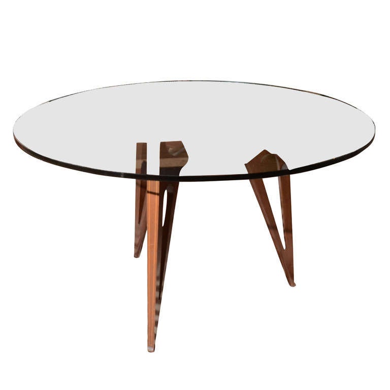 Midcentury Italian Walnut and Glass Table For Sale at 1stDibs