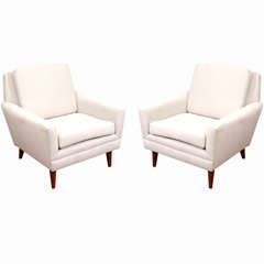 Pair Of Dux Lounge Chairs in Linen Fabric