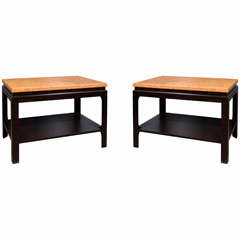 Pair Of Cork Topped Paul Frankl Side Tables With Ebonized Bases