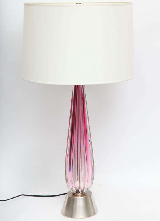 A Pair of 1950's Rose Italian Art Glass Table Lamps by Seguso In Good Condition In New York, NY