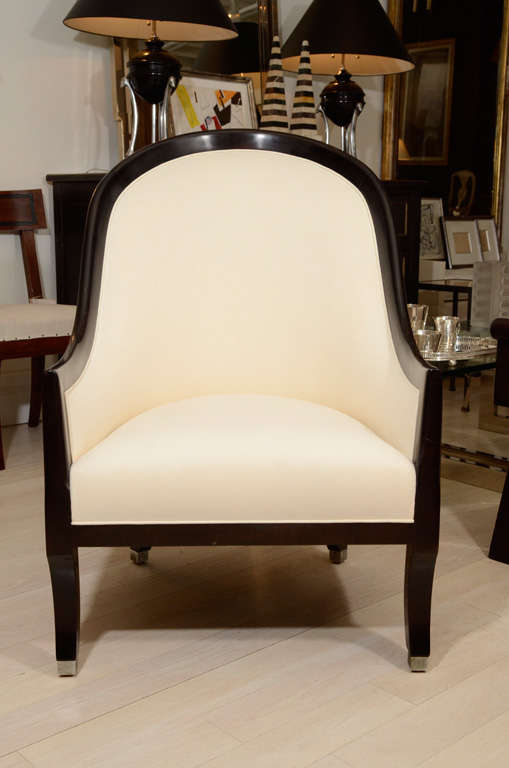 Pair of Upholstered French Armchairs with Curved Backs and Seats, circa 1950 In Excellent Condition In New York, NY