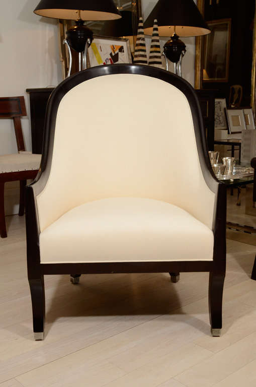 Mid-20th Century Pair of Upholstered French Armchairs with Curved Backs and Seats, circa 1950