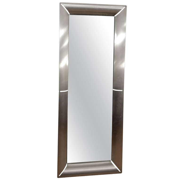 Large Scale Mirror with Curved Stainless Steel Surround