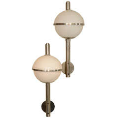 Pair of Large Industrial Stainless Steel Sconces