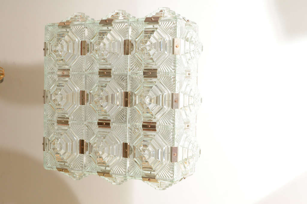 Nickel Facet Cut-Glass Tile Ceiling Fixtures by Kalmar