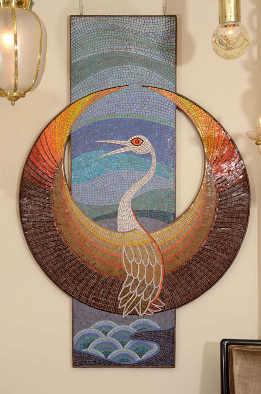 Multicolored Mosaic Wall Applique Featuring Abstracted Bird Motif