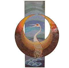Multicolored Mosaic Wall Applique Featuring Abstracted Bird Motif