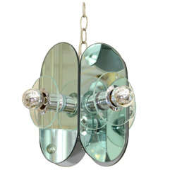Chrome Pendant Ceiling Fixture Featuring Green Mirror Shades