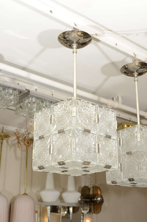 Cube Form Pendant Ceiling Fixture with Glass Tile Elements by Kalmar