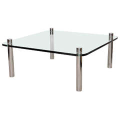 Minimalist Pace Style Chrome and Glass Cocktail table 11