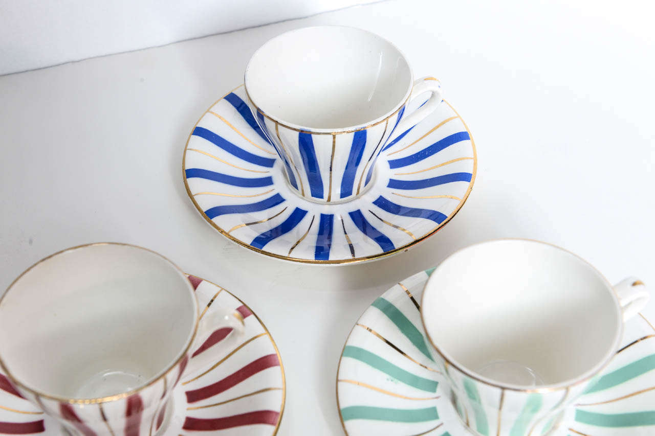 Antique French Art-Deco Porcelain Digoin Sarreguemines Cafe Tasses In Excellent Condition In Miami, FL