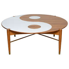 Yin and Yang Mid-Century Modern Round Walnut Swedish Coffee Table