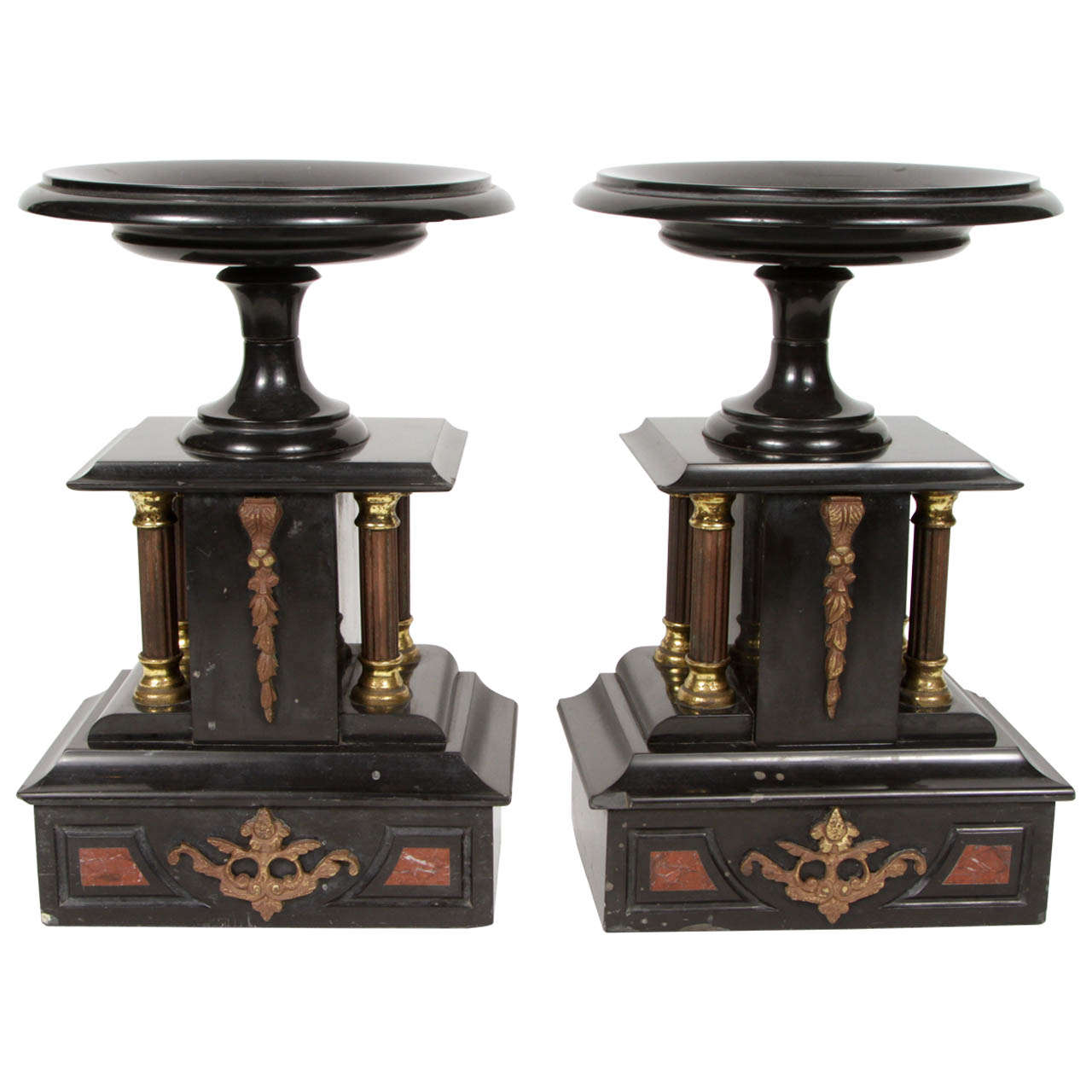 Pair of Marble and Metal Pedestal Stands
