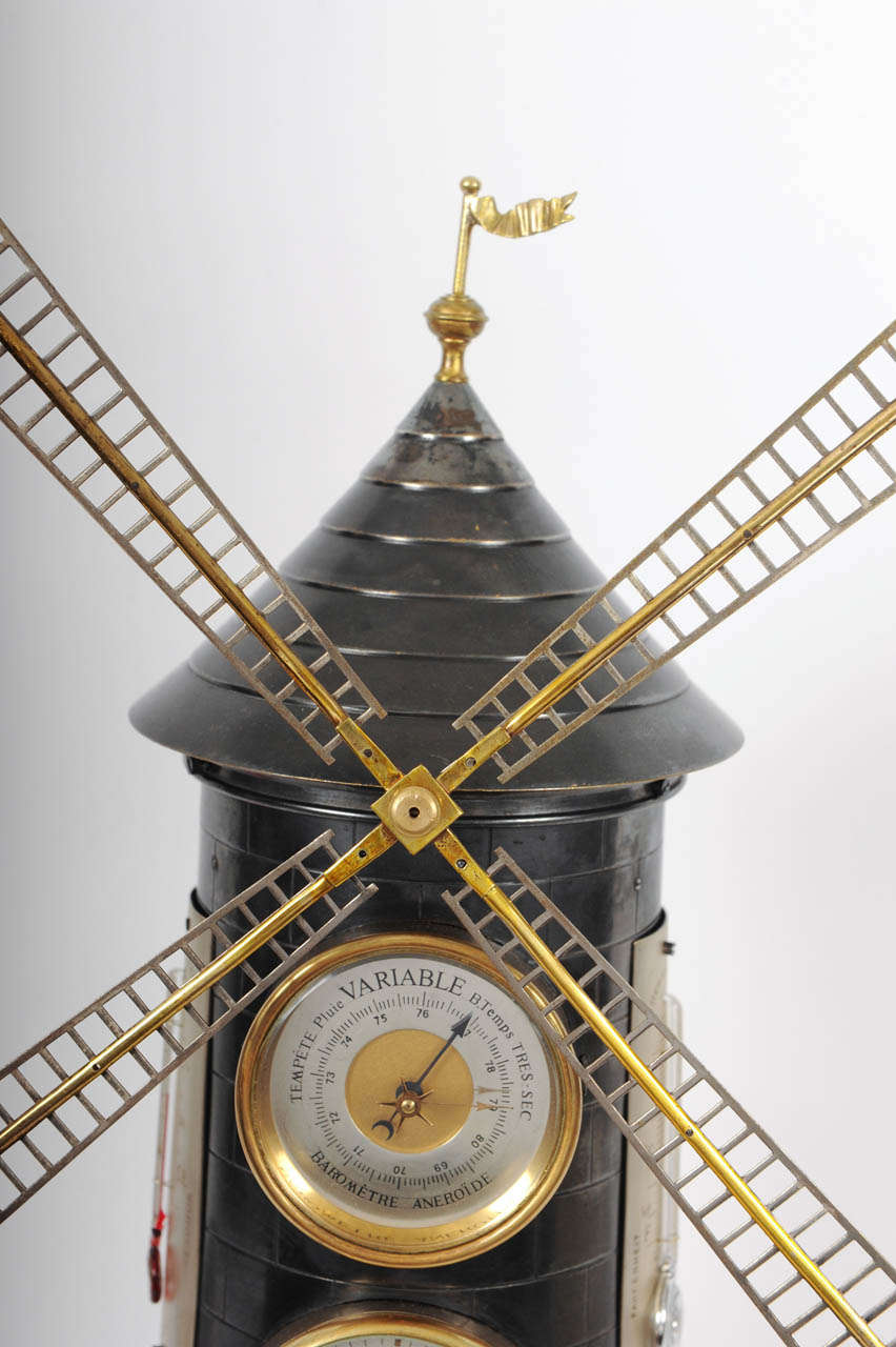 Gilt An Extremely Rare 'Pendule Industrial' in the Shape of a Wind Mill with Automaton, Barometer and 2 Thermometers circa 1880 For Sale