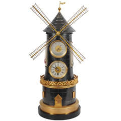 Used An Extremely Rare 'Pendule Industrial' in the Shape of a Wind Mill with Automaton, Barometer and 2 Thermometers circa 1880