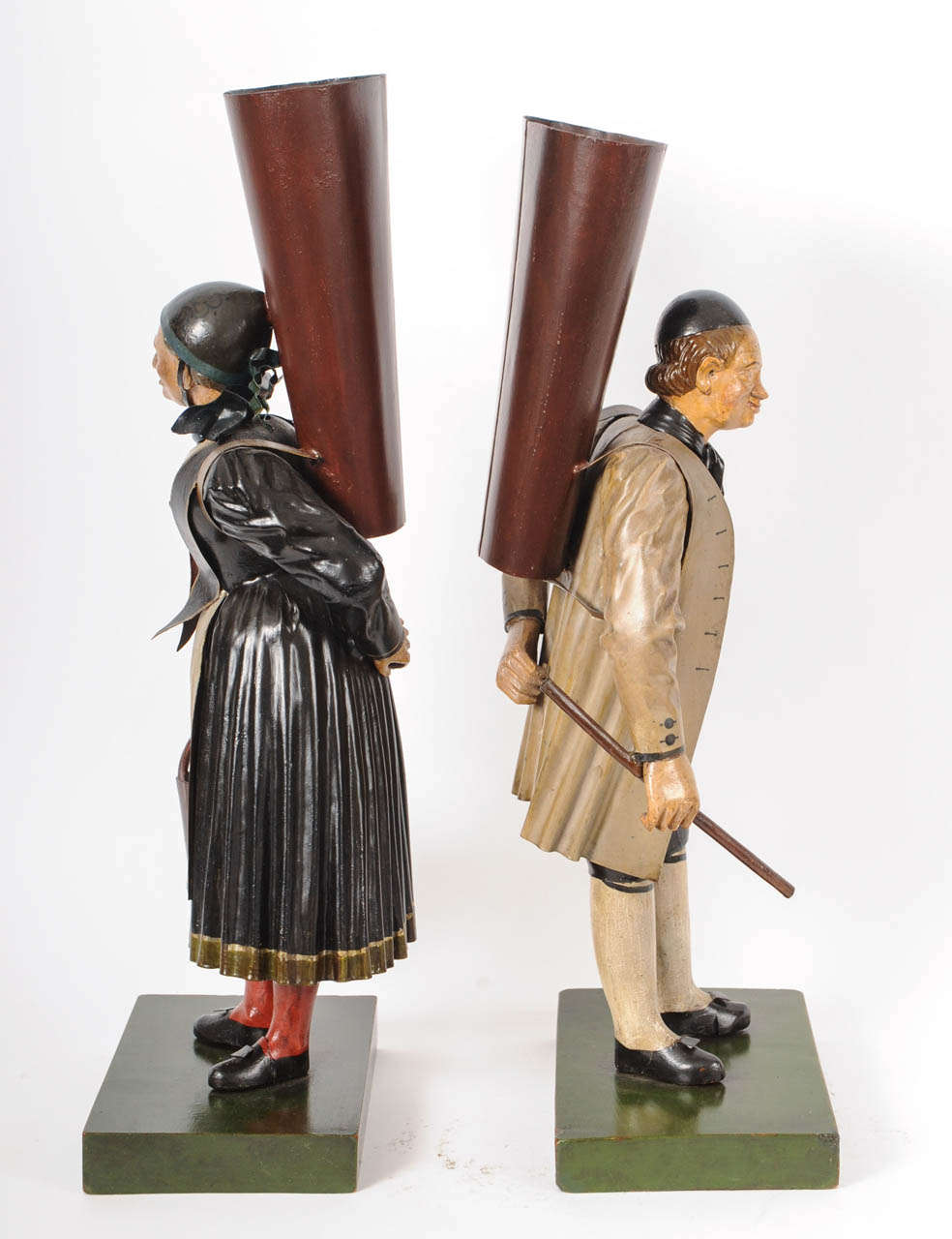 19th Century A pendant pair of German Black Forest polychrome metal figures, circa 1840 For Sale
