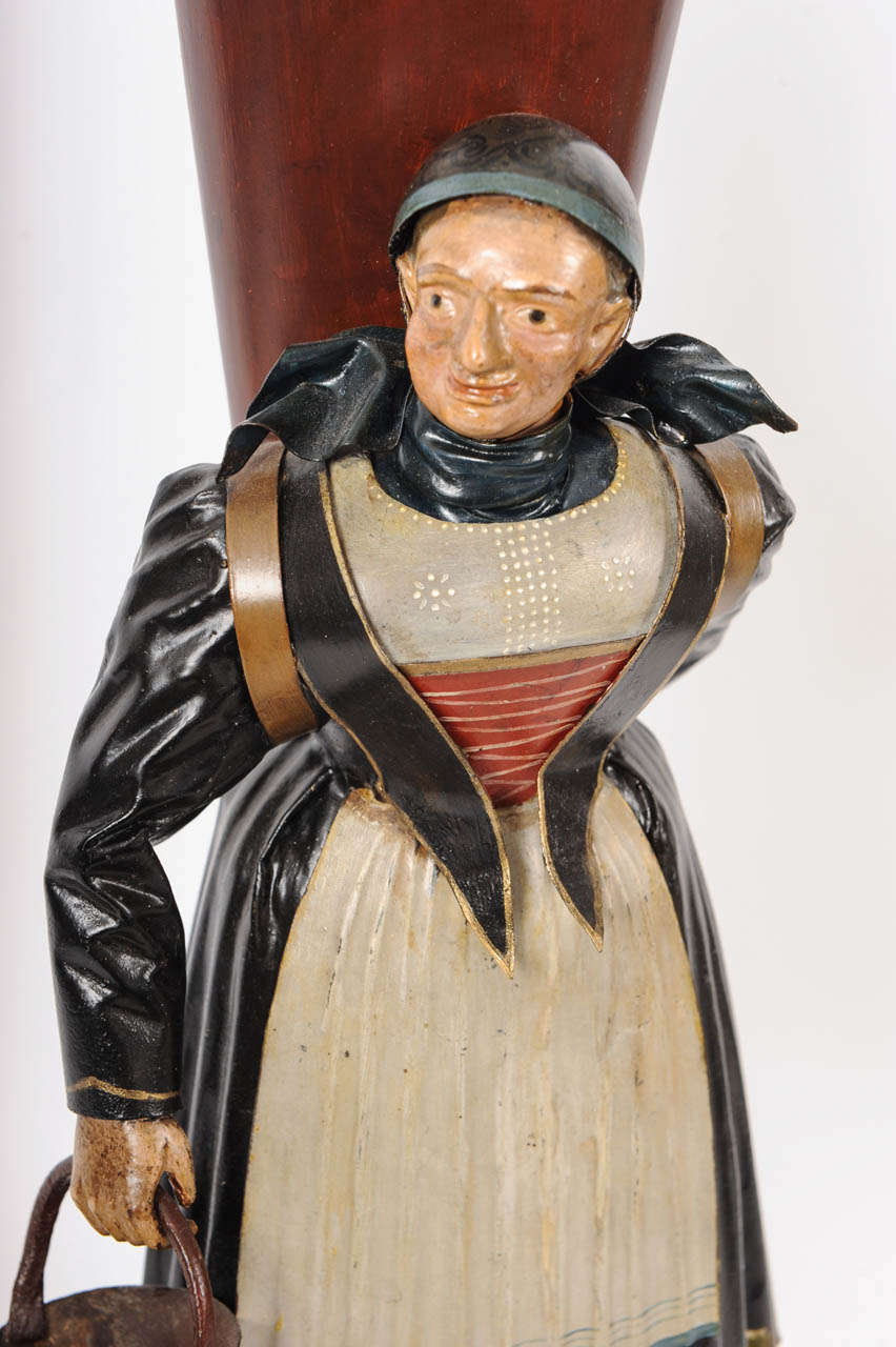 Metal A pendant pair of German Black Forest polychrome metal figures, circa 1840 For Sale