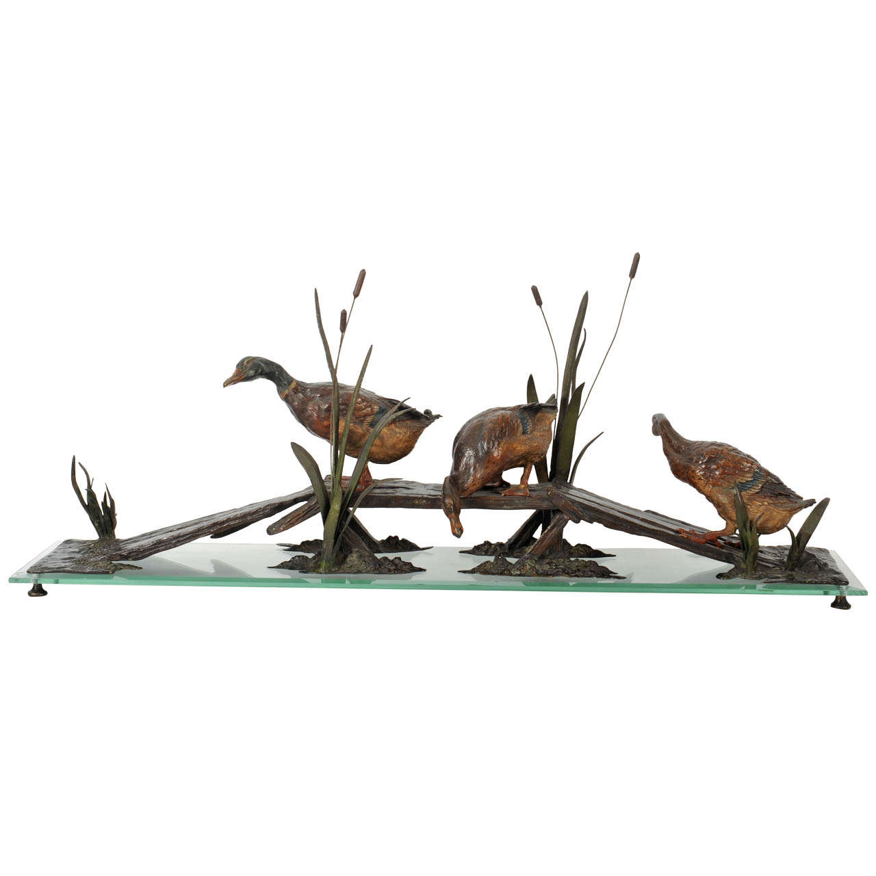 A large Vienna cold patinated bronze model of ducks, circa 1900