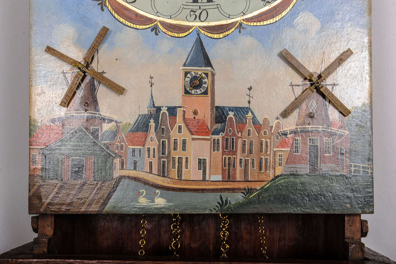 A Very Unusual Dutch Frisian Oak Animated 3/4 So-Called 'Staartklok', Circa 1800 For Sale 1