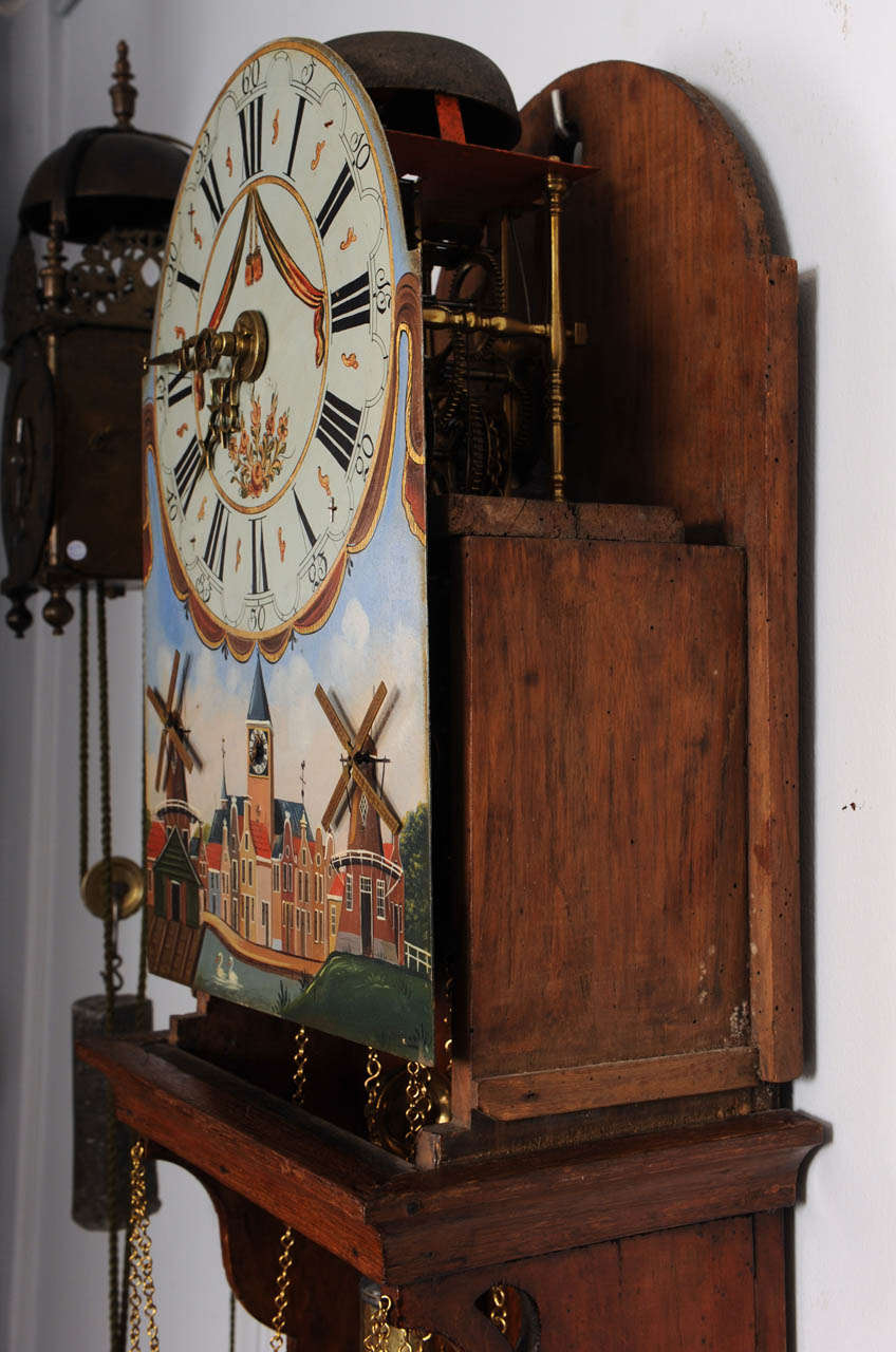 A Very Unusual Dutch Frisian Oak Animated 3/4 So-Called 'Staartklok', Circa 1800 For Sale 2