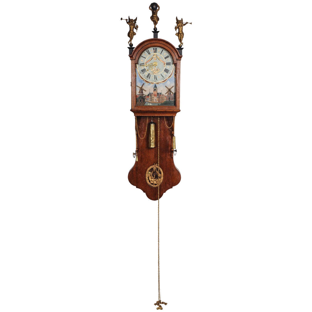 A Very Unusual Dutch Frisian Oak Animated 3/4 So-Called 'Staartklok', Circa 1800 For Sale