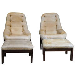 Pair of Percival Lafer Leather Chairs and Ottomans