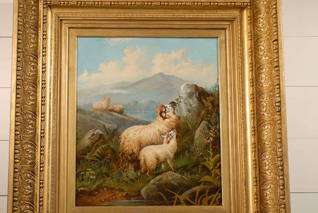 Peinture anglaise du XIXe siècle représentant un mouton dans un paysage, réalisée par I. John Morriss dans un cadre doré Bon état - En vente à Atlanta, GA