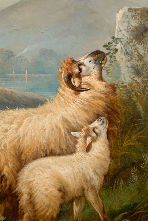 Peinture anglaise du XIXe siècle représentant un mouton dans un paysage, réalisée par I. John Morriss dans un cadre doré en vente 3