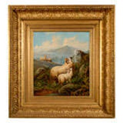 English 19th Century Sheep in Landscape Painting by John W. Morris in Gilt Frame 6