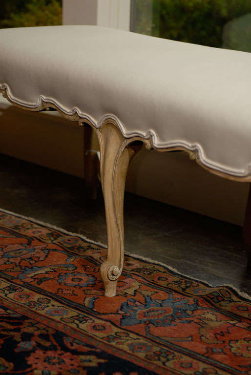20th Century French Louis XV Style Backless Upholstered Bench with Cabriole Legs, circa 1900