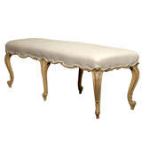 French Louis XV Style Backless Upholstered Bench with Cabriole Legs, circa 1900