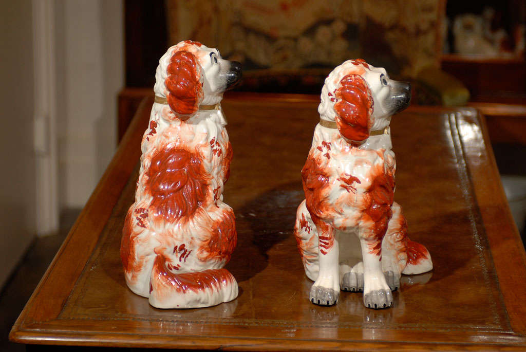 19th Century Very Rare Large Pair of English Staffordshire Dogs from the Victorian Era