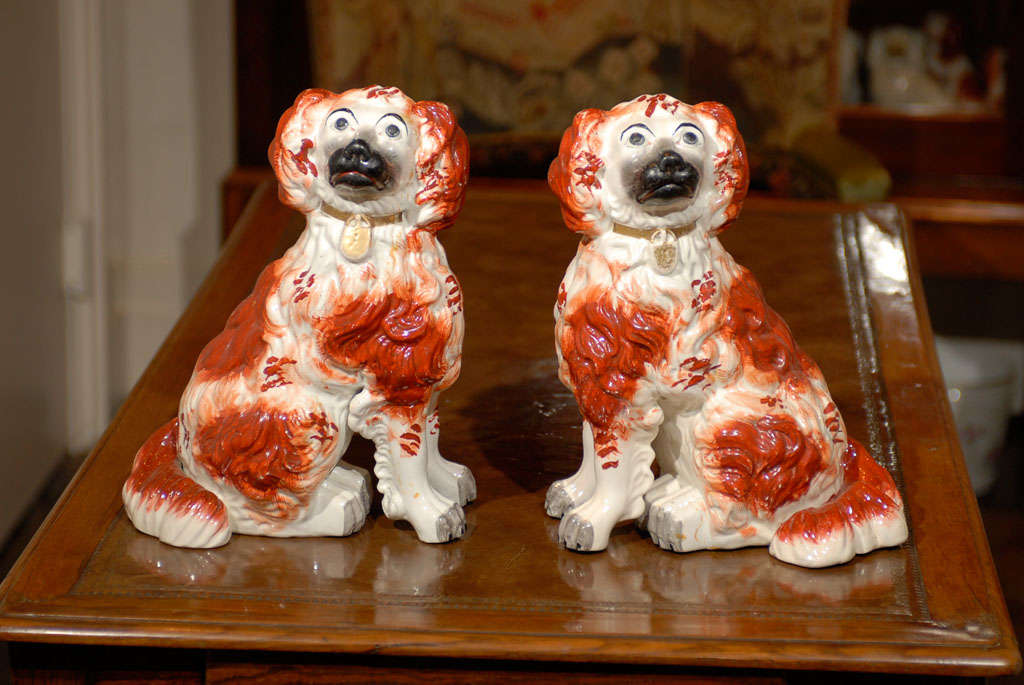 Pottery Very Rare Large Pair of English Staffordshire Dogs from the Victorian Era