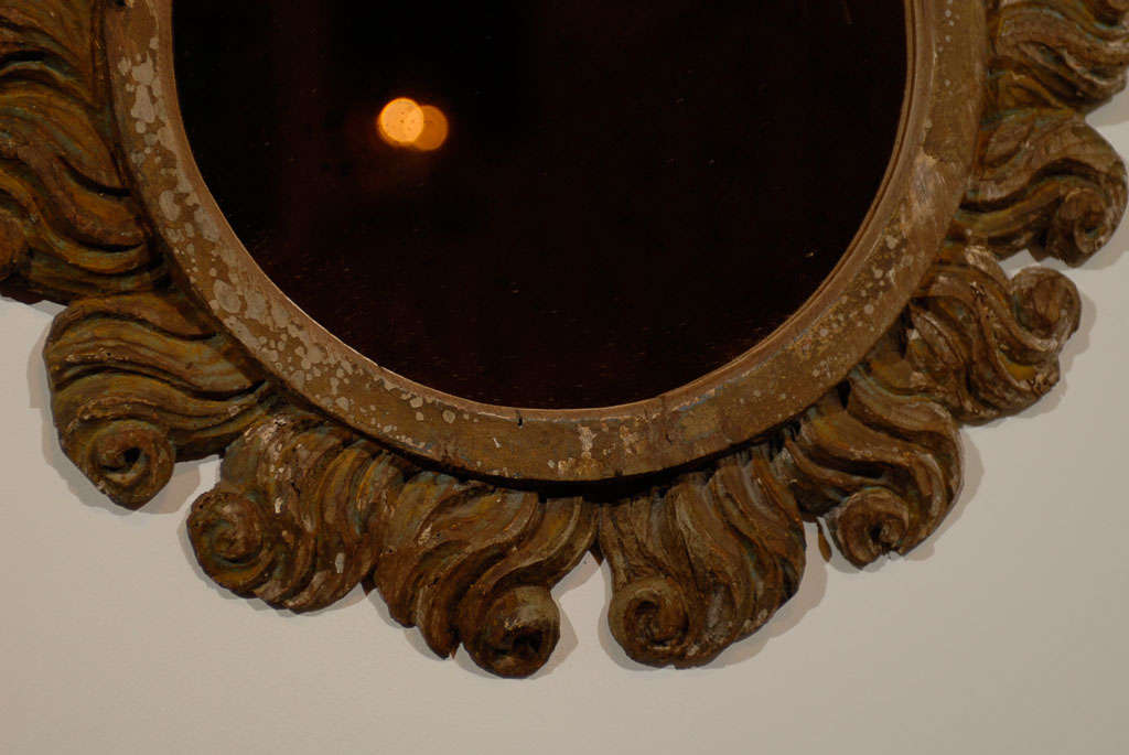 Wood 18th Century Carved Italian Round Mirror