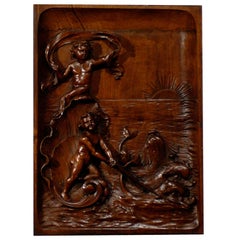 Italian 1820s Neoclassical Period Walnut Panel Carved in High-Relief with Putti