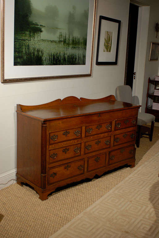 English Mule Chest with Scalloped Gallery and Fluted Pilasters